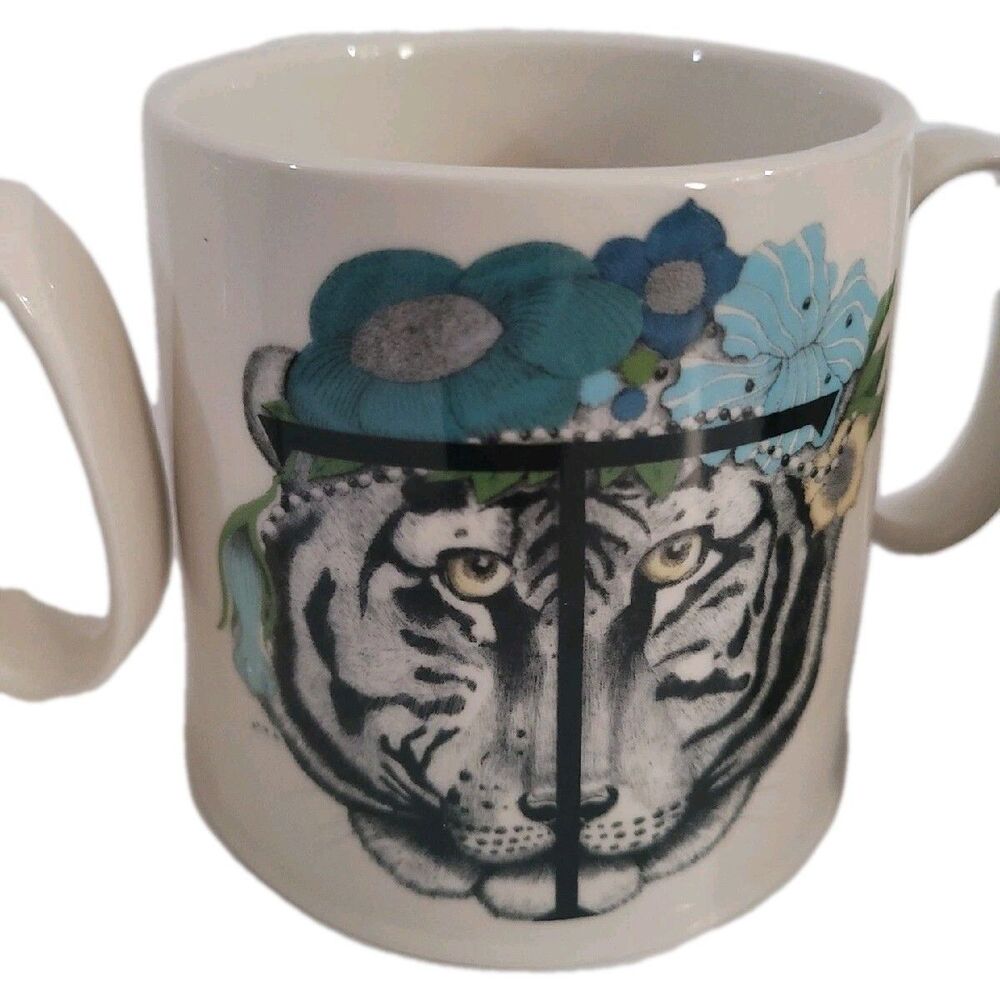 Florence Balducci for Anthropologie Ceramic Mug Monogram 'T' for Tiger Set of 3